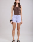 Toxik3 Stretch-Jeansshorts mit Fransenrand