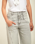 TOXIK3 Jean Wide Stretch High Taille mit Doppeljeans Couture schattierte Taschen