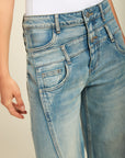 TOXIK3 Jean Wide Stretch High Taille mit Doppeljeans Couture schattierte Taschen