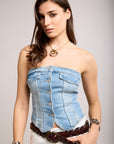 TOXIK3 TOP Bustier Denim mit Knöpfen