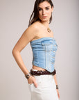 TOXIK3 TOP Bustier Denim mit Knöpfen