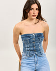 TOXIK3 TOP Bustier Denim mit Knöpfen
