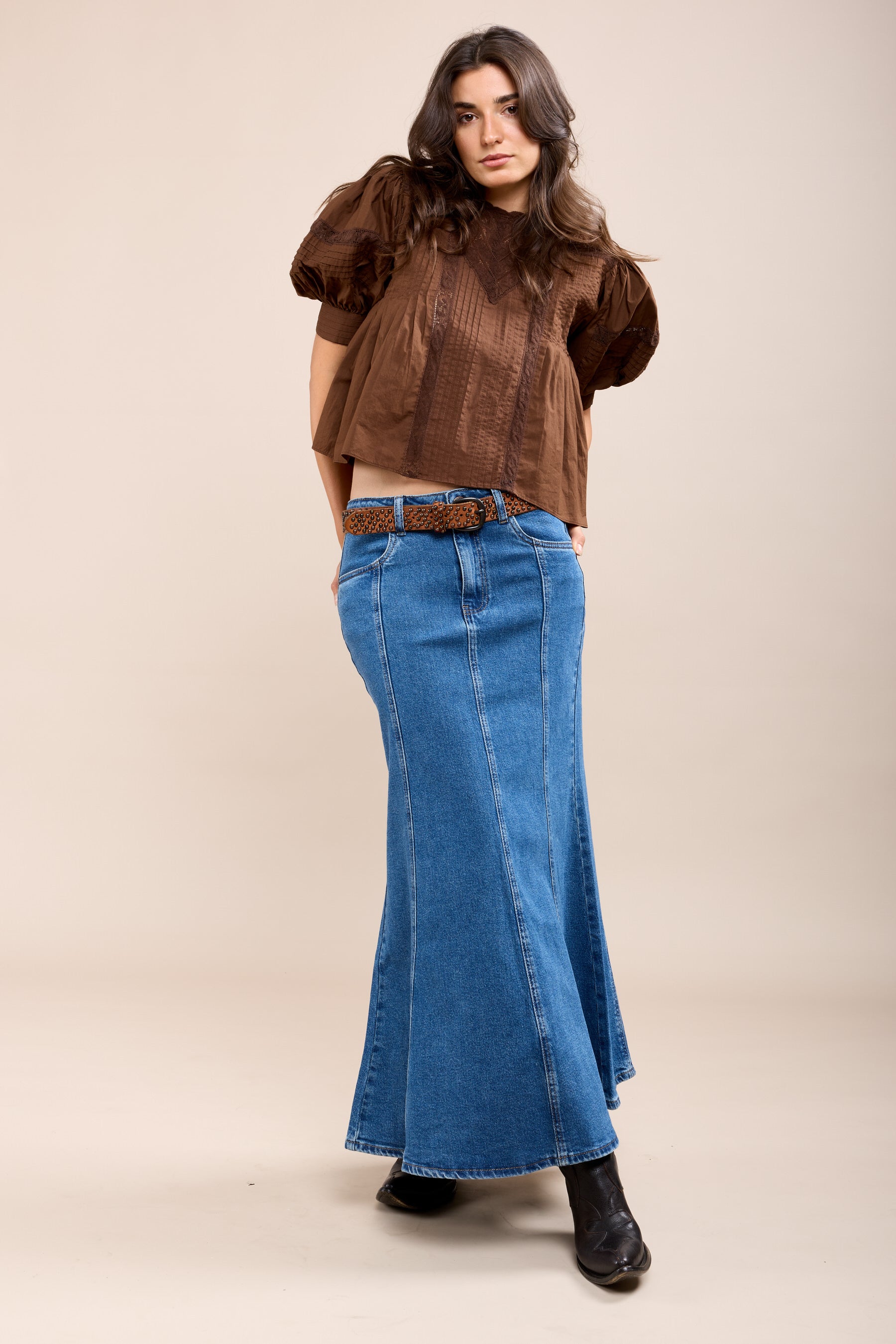 Toxik3 long trumpet stretch denim skirt