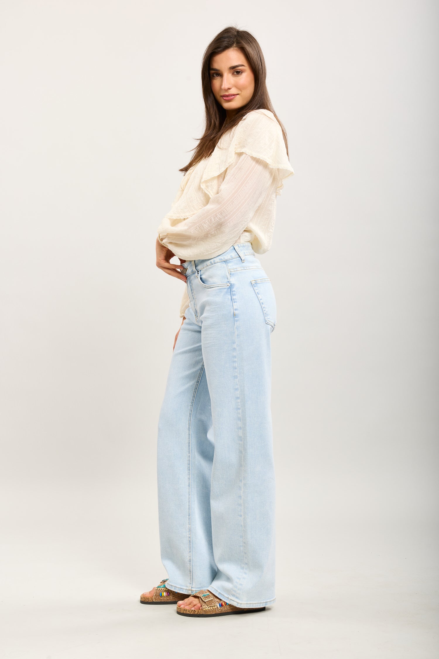 Toxik3 stretch wide leg denim pants with stitching
