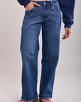 Toxik3-Jeans mit weitem Bein und Strasssteinen