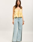 Toxik3 pantalon jean wide évasé denim jambe fendue