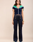 Toxik3 Jean Flare High waist with Gold buttons