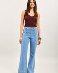 Toxik3 Jean Flare High waist with Gold buttons
