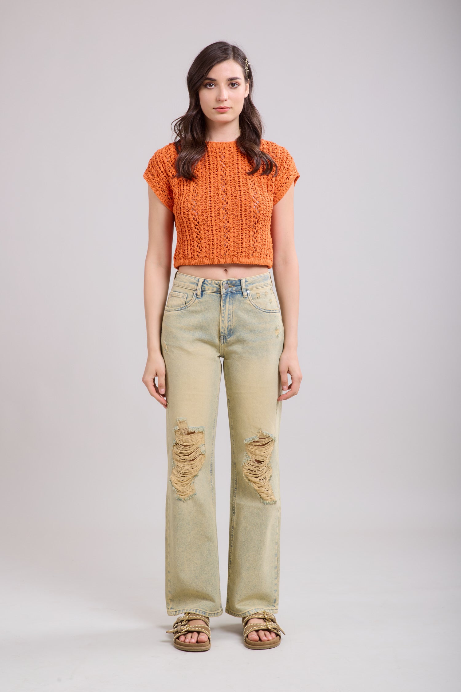 Toxik3 destroyed dirty wash wide leg jeans