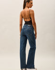 Toxik3 jean droit stretch taille haute poches effilochées