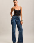 Toxik3 jean droit stretch taille haute poches effilochées