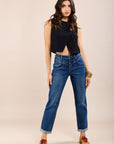 Toxik3 stretch boyfriend jeans with cutouts and cuffs