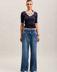 Toxik3 wijde jeans met geribbelde plooien