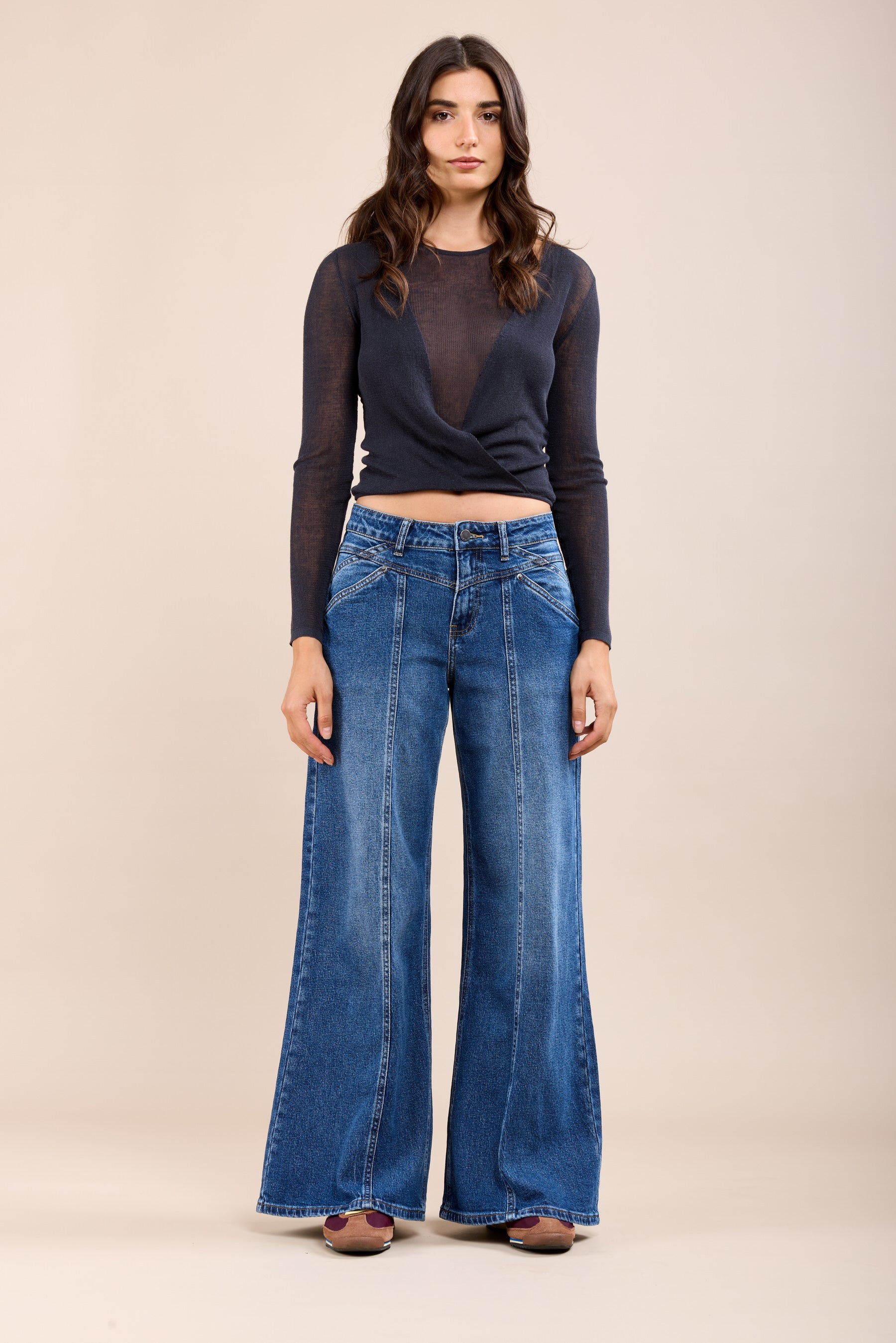 Toxik3 wide cut jeans with ribbed pleats