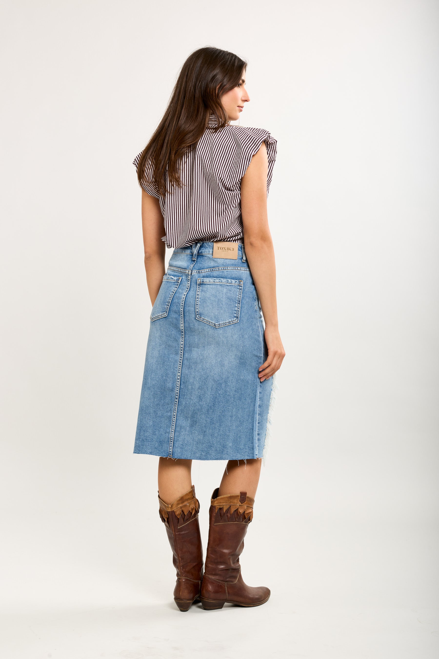 Toxik3 ripped slit denim pencil skirt