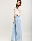 Toxik3 pantalon jean stretch wide broderie fleurs