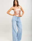Pantalón ancho Toxik3 en denim elástico con botones decorados