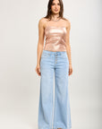 Pantalón ancho Toxik3 en denim elástico con botones decorados