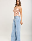 Pantalón ancho Toxik3 en denim elástico con botones decorados