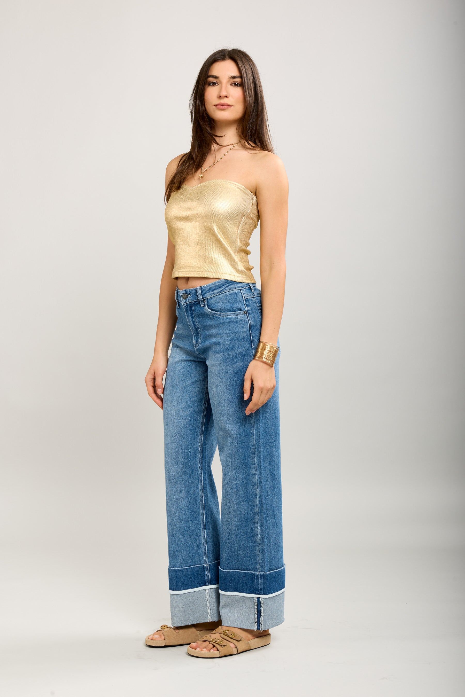 Toxik3 straight stretch denim pants with turn-up pockets
