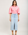 Toxik3 jupe crayon longue denim fendue incrustations strass