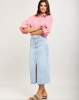 Toxik3 jupe crayon longue denim fendue incrustations strass