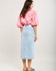 Toxik3 jupe crayon longue denim fendue incrustations strass