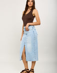 Toxik3 jupe crayon longue fendue denim stretch