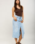 Toxik3 jupe crayon longue fendue denim stretch