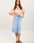 Toxik3 jupe crayon mi-longue denim fendue