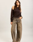 Toxik3 pantalon jean balloon denim stretch boutons à la taille