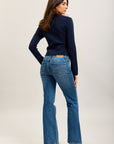 Toxik3 Bootcut-Jeanshose aus Stretch-Denim mit abgesteppten Taschen