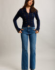 Toxik3 Bootcut-Jeanshose aus Stretch-Denim mit abgesteppten Taschen