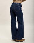 Toxik3 stretch denim flare jeansbroek met zakken met knopen