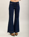 Toxik3 stretch denim flare jeansbroek met zakken met knopen