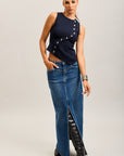 Toxik3 langer Stretch-Jeans-Bleistiftrock mit Schlitz