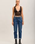 Toxik3 pantalon jean mom cropped denim stretch ourlet