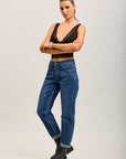 Toxik3 pantalon jean mom cropped denim stretch ourlet