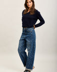 Toxik3 pantalon jean balloon ourlet denim imprimé