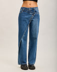 Toxik3 pantalon jean droit Lyocell fermeture asymétrique boutons