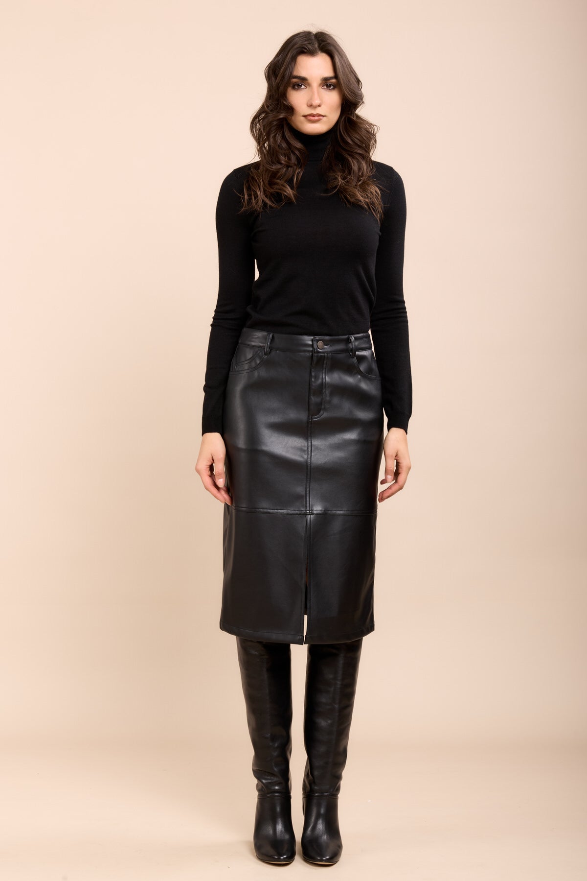 Toxik3 faux leather pencil skirt front slit