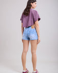 Toxik3 fitted stretch denim shorts wild west text print