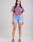 Toxik3 fitted stretch denim shorts wild west text print