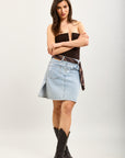 Toxik3 mid-length slit denim pencil skirt asymmetrical construction