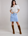 Toxik3 mid-length slit denim pencil skirt asymmetrical construction