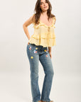 Toxik3 straight stretch denim pants with flower decorations