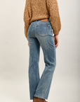 Toxik3 straight stretch denim pants with flower decorations