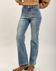 Toxik3 straight stretch denim pants with flower decorations