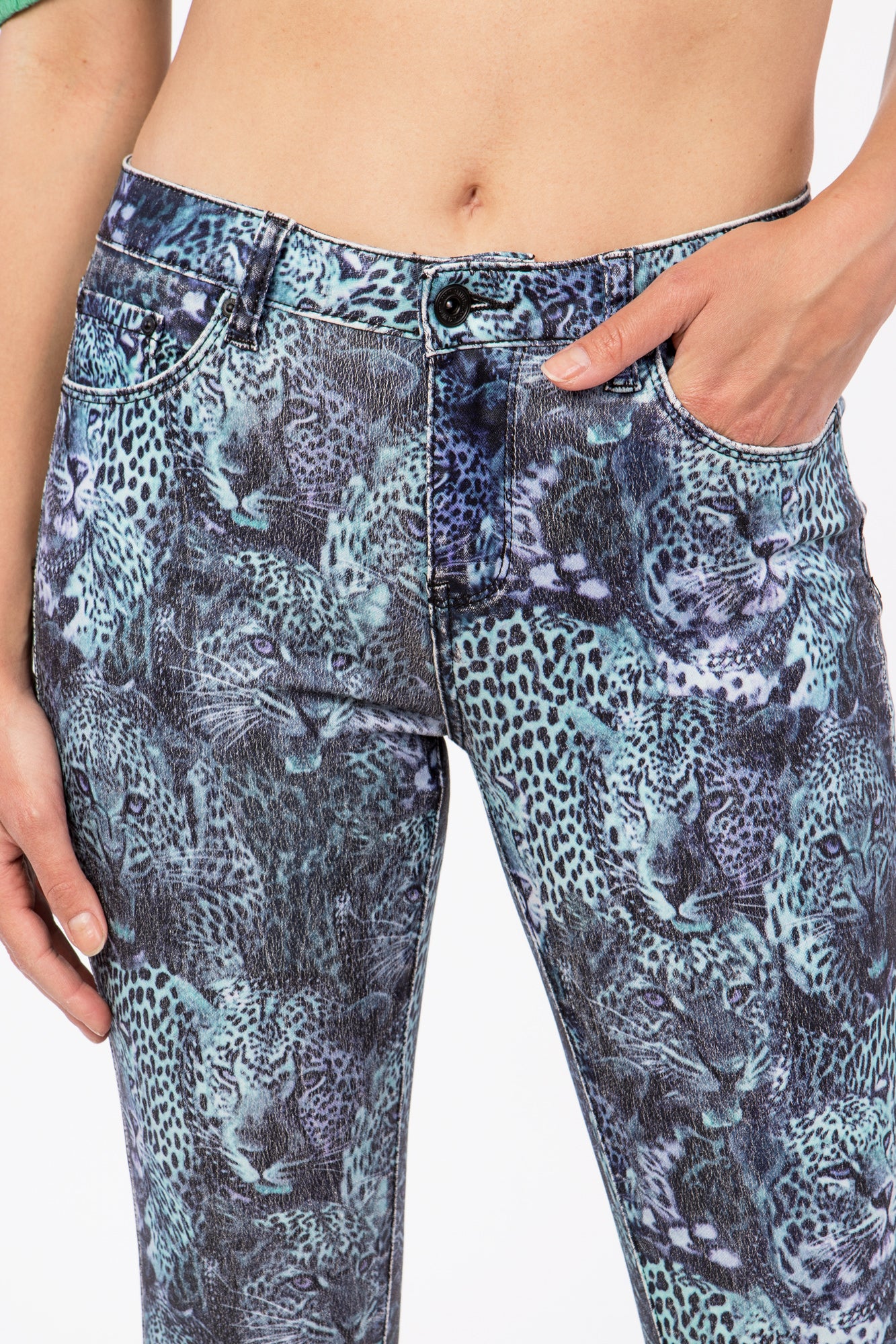 Blue panther printed coated pants - CAD