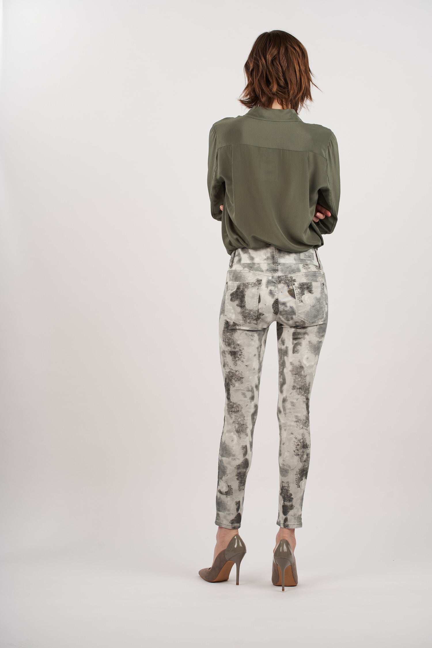 Gray watercolor print pants - Mira